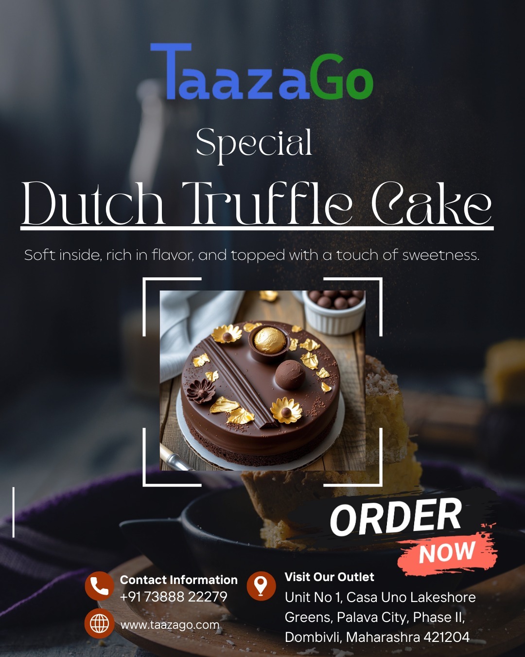 Indulge in the rich and irresistible taste of the Dutch Truffle Cake at TaazaGo.